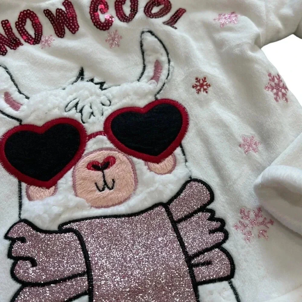 Margaux & Lexi White Velour Snow Cool Llama Sweater 4